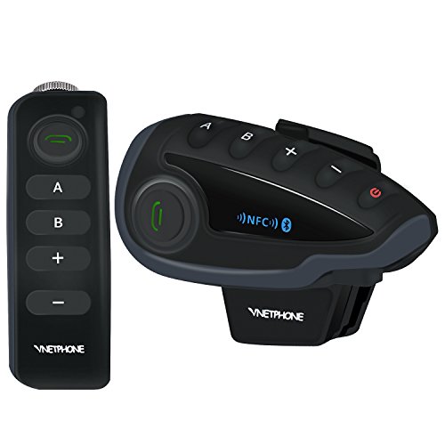 VNETPHONE V8 Casco de Motocicleta Sistema de Comunicación de Intercomunicador Bluetooth con Control Remoto Mango Radio FM NFC para 5 Rider Talk al Mismo Tiempo Dentro de 1200M (1 Paquete)