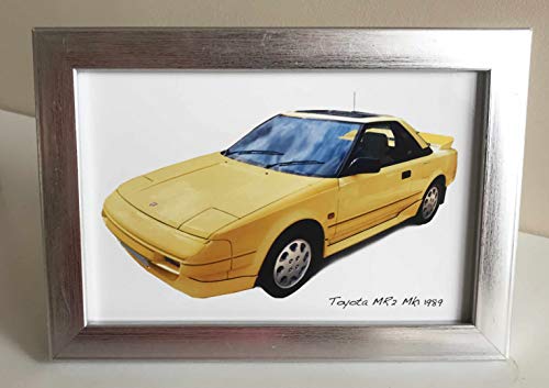Witherden's Workshop - Fotografía enmarcada para Toyota MR2 MK1 1989 (amarillo), diseño de coche clásico (plateado)