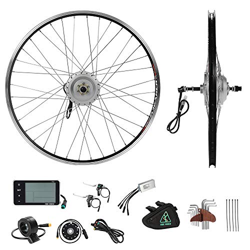 YOSE POWER Kit de conversión para bicicleta eléctrica, 36 V 350 W, 26 pulgadas, motor de tornillo, motor trasero, rueda libre, plata con pantalla LCD