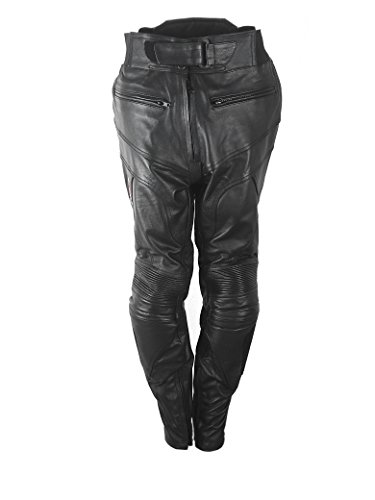 Zerimar KENROD Pantalón de Piel con Protecciones Moto Pantalon de Motocicleta con Protección Color Negro Talla L