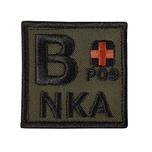 2AFTER1 Olive Drab B POS B+ NKA Blood Type OD Green Embroidered Fastener Patch