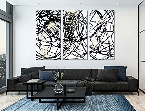 3 Piezas Lienzo Pintura,Impresiones En Lienzo 3 Piezas/Set,Moderno Pared Cuadros Decoración Del Hogar Sala De Estar Dormitorio,Regalo Creativo,50Cmx70Cmx3(Marco) Oro Blanco Negro Contemporáneo