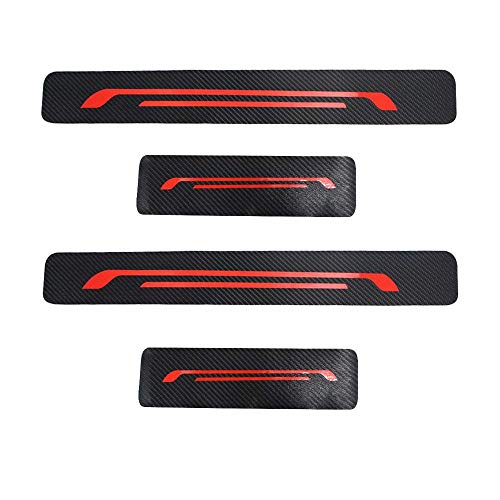 4 pegatinas de fibra de carbono antiarañazos para umbral de la puerta del coche, protector de paso con pegatinas reflectantes rojas para Discovery 4