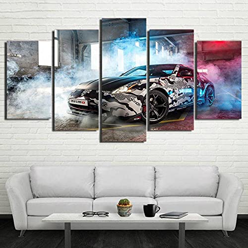 45Tdfc 5 Pieces Canvas Wall Art Camouflage Niss 370z Nismo Sports Car Print On Canvas Artwork Waterproof Living Room Bedroom