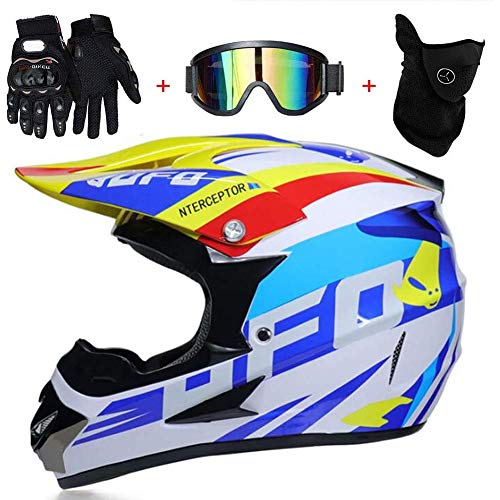 Abcoll Motocross Helmet, con Gafas Guantes Máscara, Off-Road Motorcycle Helmet Kit Casco Integral Unisex Enduro Quad MTB Downhill ATV para Mujer Hombre Adultos (Size : M(54-55cm))