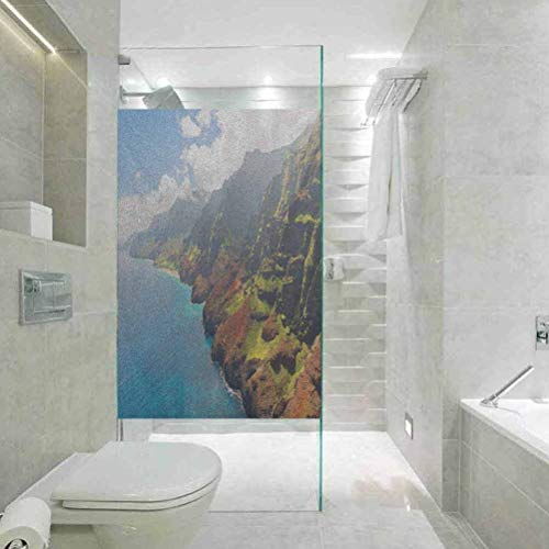 Adhesivo de cristal autoadhesivo protector solar, Hawaiian Na Pali Coast on Kauai Island Water Sunshines Foy Clou, sala de estar, dormitorio, cocina, vestíbulo, porche, oficina, 45 x 89 cm