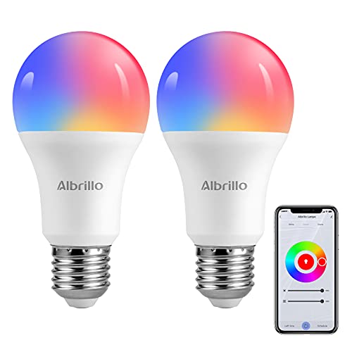 Albrillo Bombilla Inteligente LED WiFi, 9W 800LM Smart Bombilla, E27 lámpara regulable WLAN, RGB multicolor & 2700-6000K luces cálida/ fría, compatible con Alexa y Google Assistant, 2 paquete