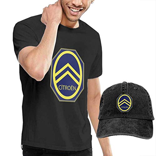 Baostic Camisetas y Tops Hombre Polos y Camisas, New Citroen Automobiles Logo 1936 Fashion T-Shirt+Cowboy Hat for Adult Black