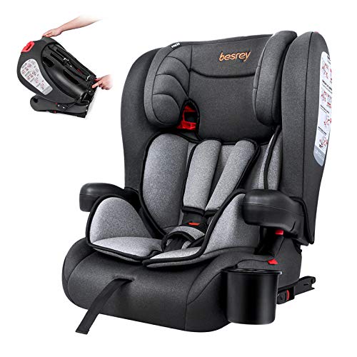 besrey Silla de Coche bebe Grupo 1 2 3 Isofix, 9-36 kg,Asiento de Automóvil Plegable,Niños 9 meses a 12 años,Gris