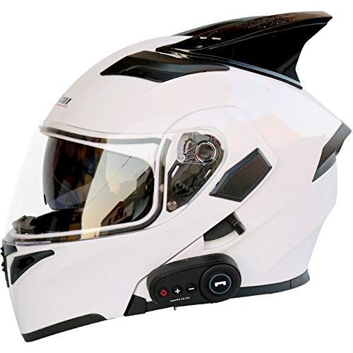Bluetooth Integrado Casco de Motocicleta, Cascos modulares de Moto de Visera Doble con Visera Completa para Hombres y Mujeres Adultos, Certificación ECE A,M