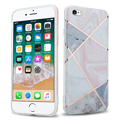 Cadorabo Funda para Apple iPhone 6 / iPhone 6S en Mármol Rosa Oro Blanco No.9 - Cubierta Proteccíon de Silicona TPU en Motivo Mosaico - Gel Case Cover Carcasa Ligera