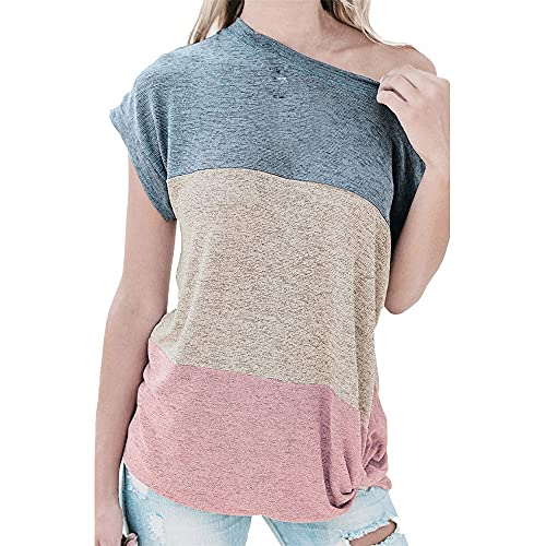 Camiseta Mujer Manga Larga/Manga Corta Cuello Redondo Empalme Blusa Mujer Moda Casual Camiseta Sport Suelta Suave Cómoda Transpirable Mujer Tops E-Lighte Blue L