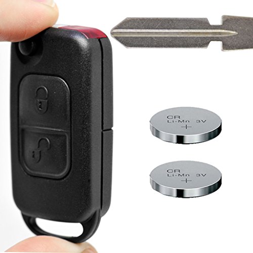 Carcasa plegable para llave de coche con mando a distancia de 2 botones HU39 96 – 04 + batería para Mercedes Benz