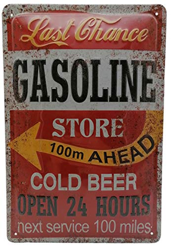 Cartel de chapa de servicio para gasolinera, estilo retro, con texto "Gasoline Store Cold Beer 60er US Diner Werkstatt Oldtimer Werbung"