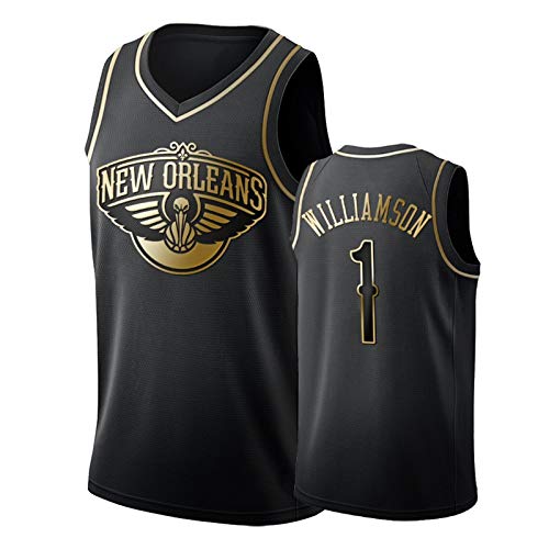 CNMDG New Orleans Pelicans 1# Zion Williamson Jersey, Black Gold Edition Basketball Jerseys, Camiseta sinisex Swingman T-Shirt Top (S-2XL) S