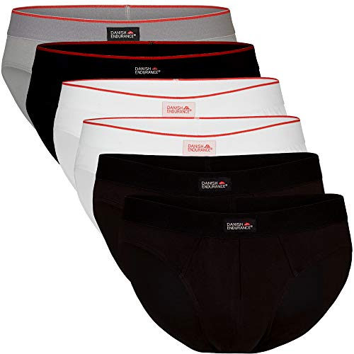 DANISH ENDURANCE Slip para Hombre en Coton Pack de 6 (2 x Negro, 2 x Blanco, 1 x Gris, 1 x Negro/línea roja), Medium