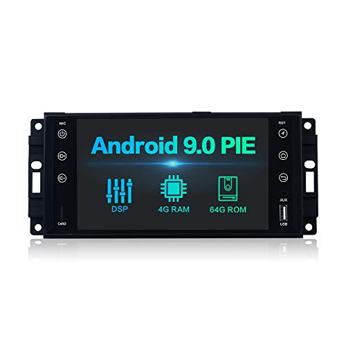 Dasaita 7" Android 9.0 1 DIN Radio Coche Pantalla Tactil Integrado DSP 4G RAM 64G ROM para Jeep Wrangler Grand Dodge RAM Sebring 300C Autoradio Bluetooth Soporte Dab+ GPS Mandos de Volante USB 15-EQ