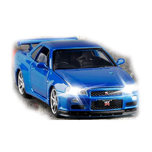 DXZJ Modelo De Coche De Aleación 1:32 para Nissan-R34 Skyline GTR, Modelo De Coche, Colección JDM De Japón, Modelo De Coche, Sonido De Puerta Y Coches De Juguete De Metal Ligero (Color : Blue)