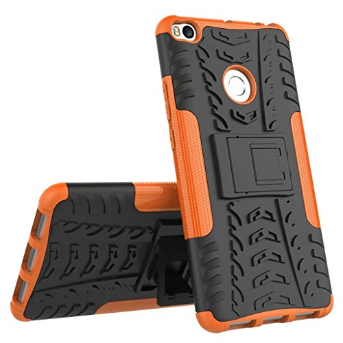 FaLiAng Neumáticos Funda para XiaoMi Mi MAX 2, 2in1 Armadura Combinación A Prueba de Choques Heavy Duty Escudo Cáscara Dura con Soporte (Naranja)