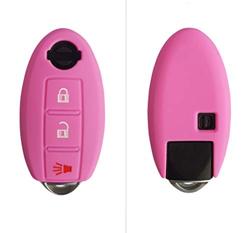 Funda de silicona de CK+ para llave de Nissan Qashqai X-Trail. Funda sin llave, con 3 botones rosa