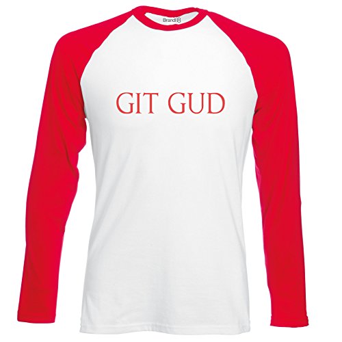 Git Gud Camiseta De Manga Larga para Niños con Colores De Contraste - Blanco/Rojo/Rojo M (97/101cm)
