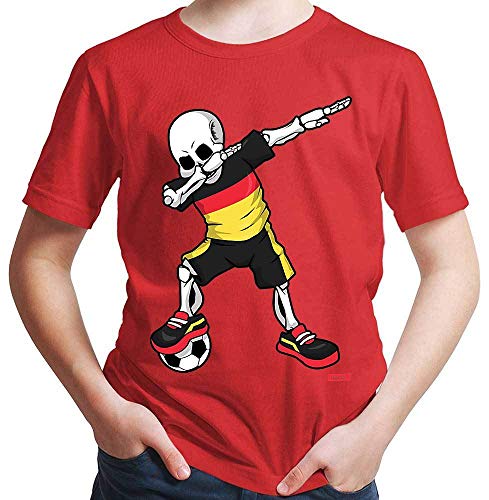 Hariz – Camiseta de fútbol para niño con diseño de esqueleto de Alemania, incluye tarjeta de regalo rojo 10 años