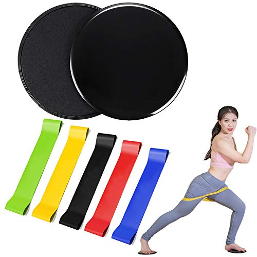 HOTSO 5 Bandas Elásticas de Resistencia + 2 Unidades Discos Deslizantes Fitness de Doble Cara, Equipos de Entrenamiento Ejercicios Deporte Musculación Pilates Gimnasio Workout Apto en Casa, Gimnasio HOTSO 5 Bandas Elásticas de Resistencia + 2 Unidades Discos Deslizantes Fitness de Doble Cara, Equipos de Entrenamiento Ejercicios Deporte Musculación Pilates Gimnasio Workout Apto en Casa, Gimnasio