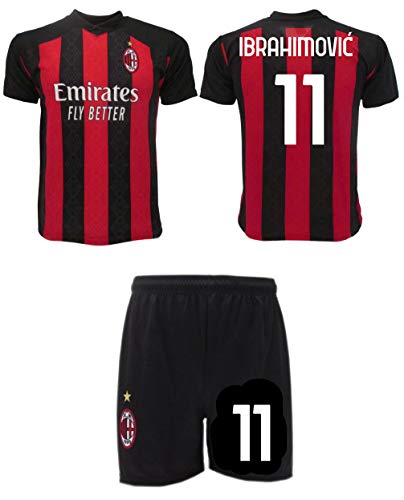 Ibrahimovic Milan 2021 Zlatan oficial 2020-2021 número 11 camiseta + pantalones cortos, Rossonera, 12 años