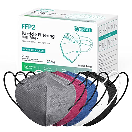 IDOIT Mascarillas ffp2 filtro multicapa 20 pcs 5 capas tiene Certificado CE y EN 149:2001+A1:2009 mascarillas ffp2 homologadas (Blanco, Negro, Gris, Rojo, Azul)