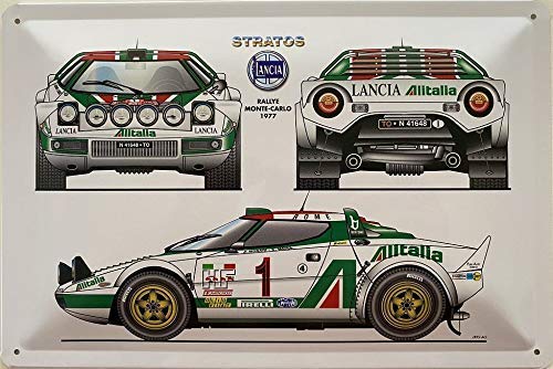 KUKHKU Letrero de lata (30 x 20 cm), diseño de Lancia Stratos Rally Monte Carlo 1977 con texto "Do Not Fade Vintage Look Signs" para bares, todo tipo de personajes individuales o decoración del hogar