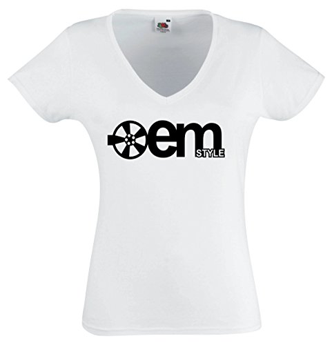 La camiseta de las mujeres y las niñas - V-cuello - JDM / Die Cut - T-Shirt - blanco - oem Style - X L