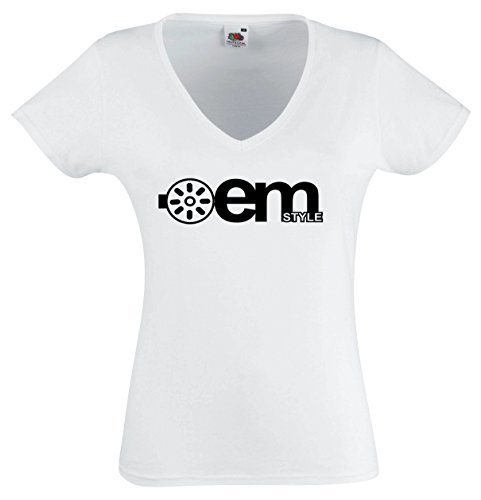 La camiseta de las mujeres y las niñas - V-cuello - JDM / Die Cut - T-Shirt - blanco - oem Style - X L