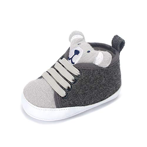 LACOFIA Zapatos Primeros Pasos niños Zapatillas de Cordones con Suela Suave Antideslizante para bebé niños Gris 6-9 Meses