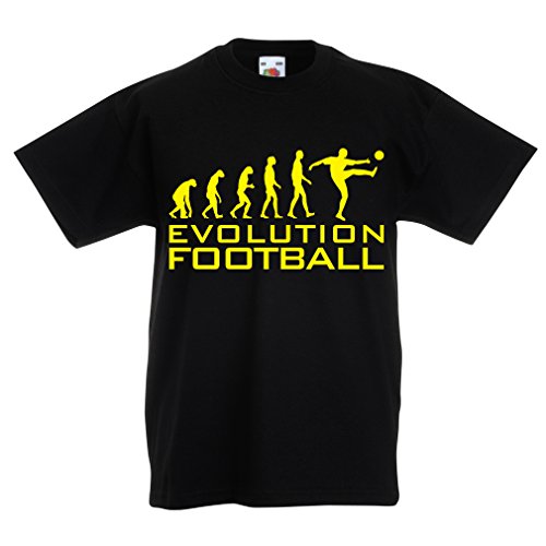 lepni.me Camiseta para Niño/Niña La evolución del fútbol - Camiseta de fanático del Equipo de fútbol de la Copa Mundial (9-11 Years Negro Amarillo)