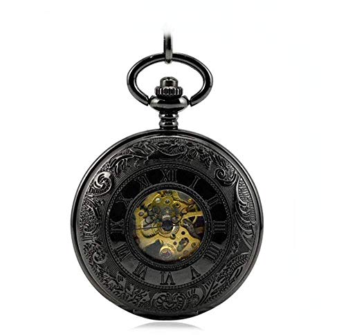 Mano de obra elegante y simple, exquisita, buenos Reloj de bolsillo Doble hombres abiertos Cadena Mecánica Mano Sinuoso Bronce Reloj Roma Número Steampunk Relojes Padre Regalos ( Color : Black )