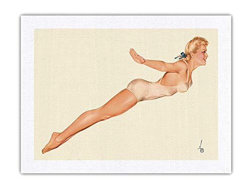 Miss August Chica en Traje de baño - Me voy a unir a la Marina - Página de Calendario Pin-up de Alberto Vargas c.1944 - Impresión de Arte Seda Pura Tela 61x81cm