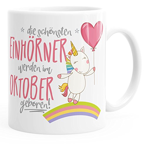 MoonWorks - Taza de regalo, diseño de unicornios con texto en alemán, cerámica, Unicornio octubre, color blanco, talla única