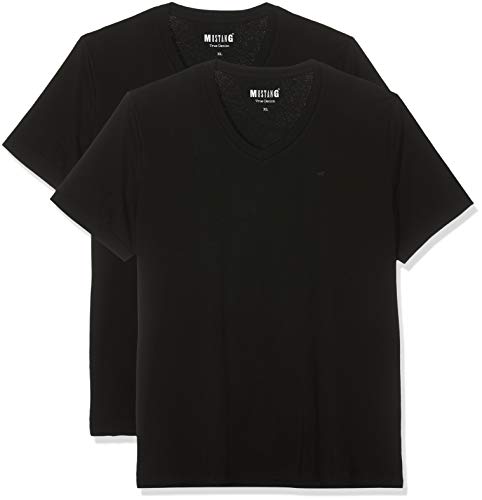 Mustang 2-Pack V-Neck Camiseta, Negro (Black 4142), XXXL (Pack de 2) para Hombre