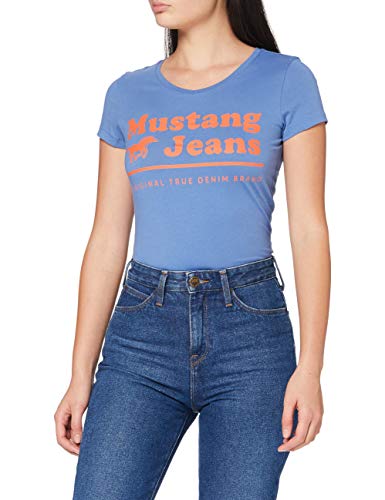 mustang Alexia V Print Camiseta, Mittelblau, XS para Mujer