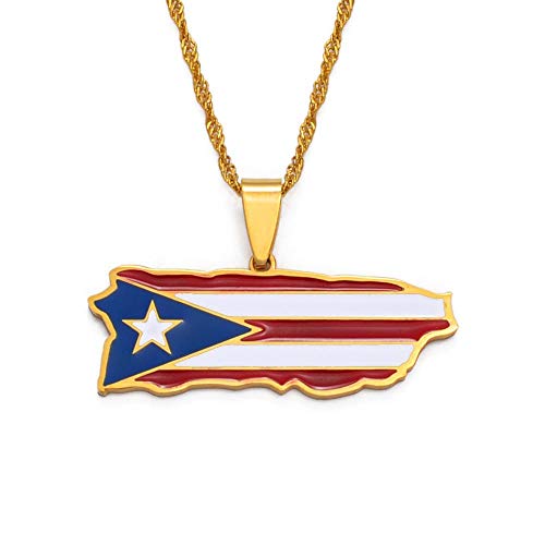 n a Puerto Rico Mapa y Bandera de Colores Colgante Collares Oro Color pr puertorriqueños joyería Regalos 60cm