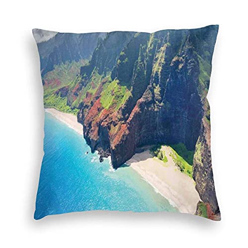 N\A Fundas de cojín cuadradas, Funda de cojín, Costa de Na Pali en la Isla de Kauai en Hawái en un día Soleado, Junto al mar Skyline, para sofá N\A Fundas de cojín cuadradas, Funda de cojín, Costa de Na Pali en la Isla de Kauai en Hawái en un día Soleado, Junto al mar Skyline, para sofá