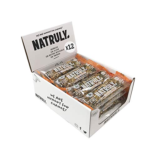 NATRULY Barritas de Frutos Secos Crunchy BIO, Sin Azúcar Añadido, 100% Natural, Orgánicas y Sin Gluten-Pack 12x40g