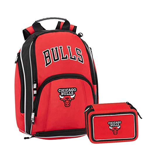 NBA Chicago Bulls Schoolpack - Mochila escolar organizada + estuche con 3 cremalleras