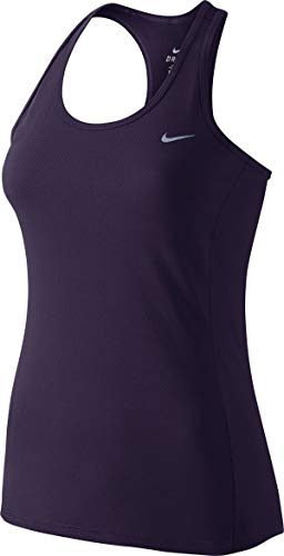 NIKE Dri-Fit Contour Camiseta de Tirantes de Running, Mujer, Morado dinastía/Plata Metalizado, S