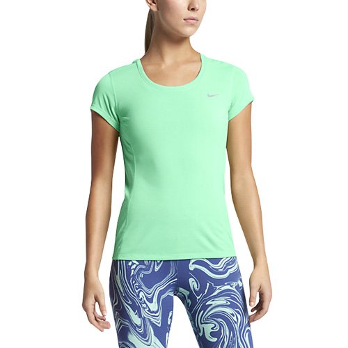 Nike Dri Fit Contour Short Sleeve - Camiseta de manga corta para mujer, Verde (Green Glow), L Nike Dri Fit Contour Short Sleeve - Camiseta de manga corta para mujer, Verde (Green Glow), L