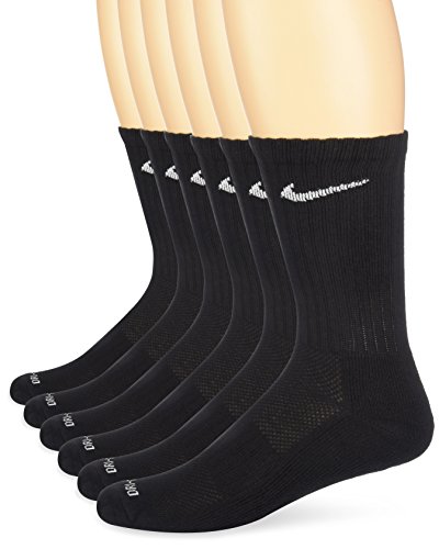Nike Dri-FIT Crew - Calcetines (talla mediano, 6 pares), color negro y blanco - SX4446, Medium, Negro/Blanco