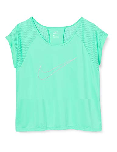 NIKE W Dry Top Short Sleeve Run Fast Camiseta Manga Corta, Mujer, Verde Resplandor/Plata, L