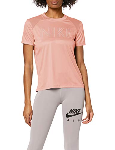 NIKE W Nk Dry Miler SS Gx Camiseta, Mujer, Pink Quartz/Pink Quartz/Metallic Silver, S