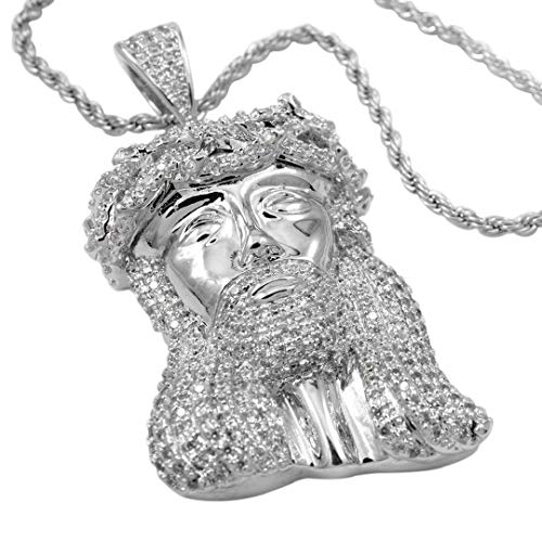 NIV'S BLING Colgante Jesús Hip Hop Joyería Iced con CZ y cadena de acero inoxidable chapado en oro de 18 quilates (blanco/negro/amarillo) plateado NIV'S BLING Colgante Jesús Hip Hop Joyería Iced con CZ y cadena de acero inoxidable chapado en oro de 18 quilates (blanco/negro/amarillo) plateado