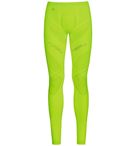Odlo Evolution Muscle Force Pantalones Compresión, Mujer, Amarillo (Safety Yellow/Platinum Grey), M